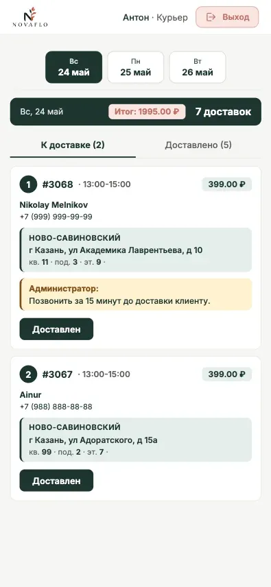 Рабочее место курьера: маршрут доставки