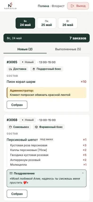 Рабочее место флориста: очередь сборки